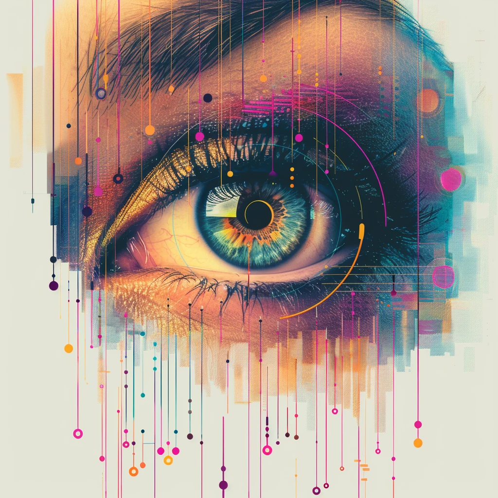 Eye with digital data streams. Illustration for Hubspot conversion tracking accuracy issues and solutions like event-based tracking.