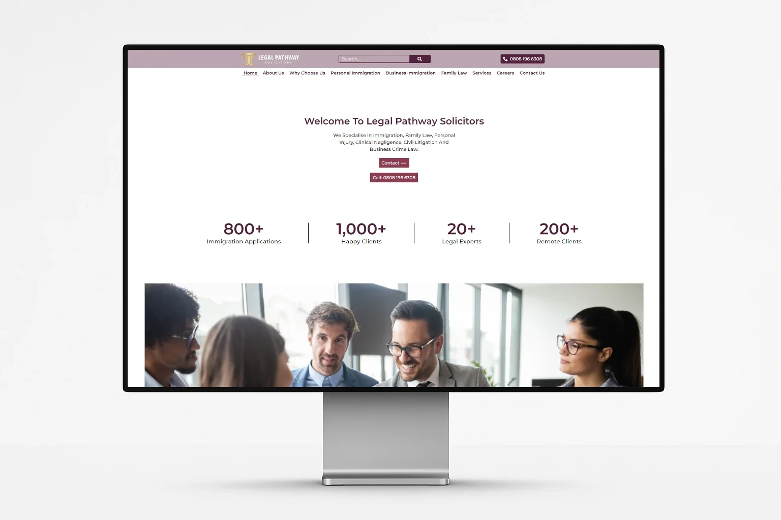 The homepage of a new website designed for London-based Legal Pathway Solicitors, showcasing a clean and professional design for law firms.