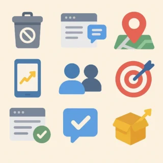 Square infographic of icons symbolising the latest Google Ads updates and PPC campaign tools released in October 2025.