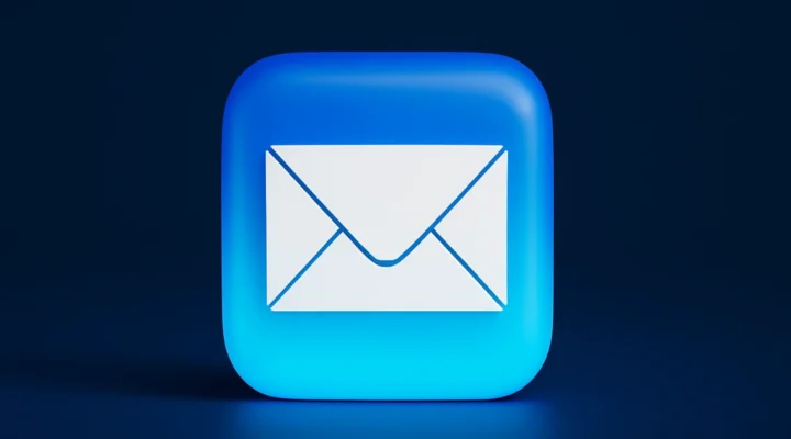 Email marketing ROI concept shown as a white envelope icon on a glowing blue background