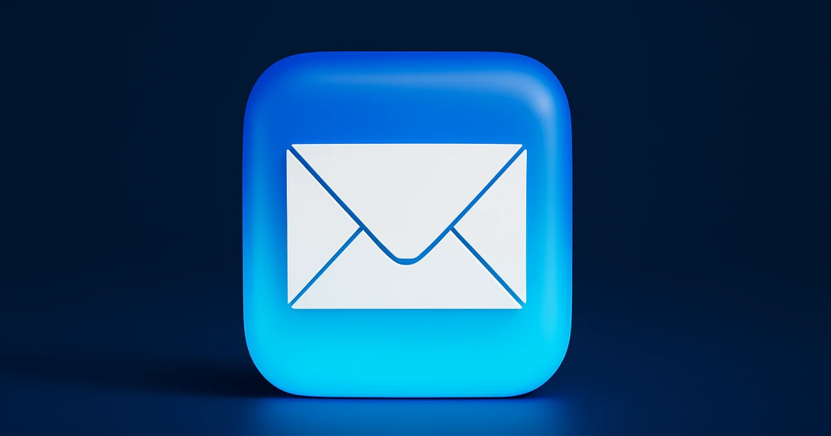 Email marketing ROI concept shown as a white envelope icon on a glowing blue background