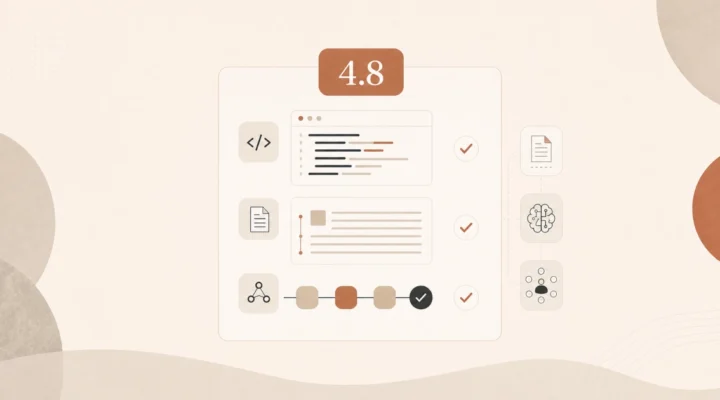 Claude Opus 4.8 shown completing coding, document and workflow tasks, each marked with a tick, beside icons for reasoning and human review.