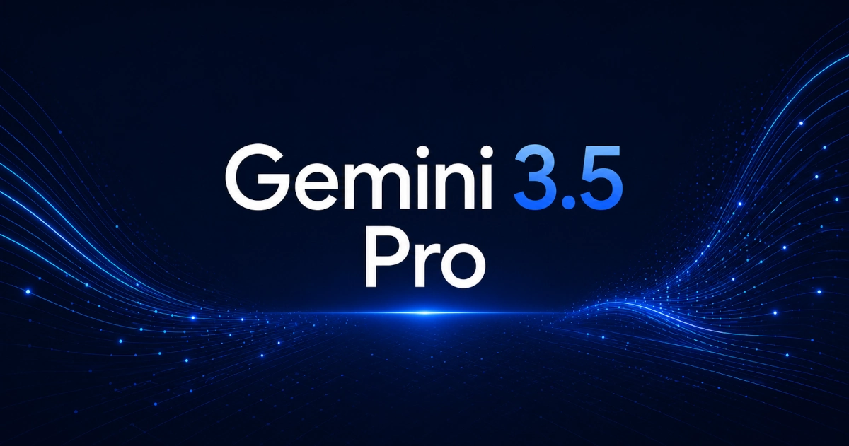 Gemini 3.5 Pro banner showing a glowing blue cube marked 3.5 with the Gemini spark icon