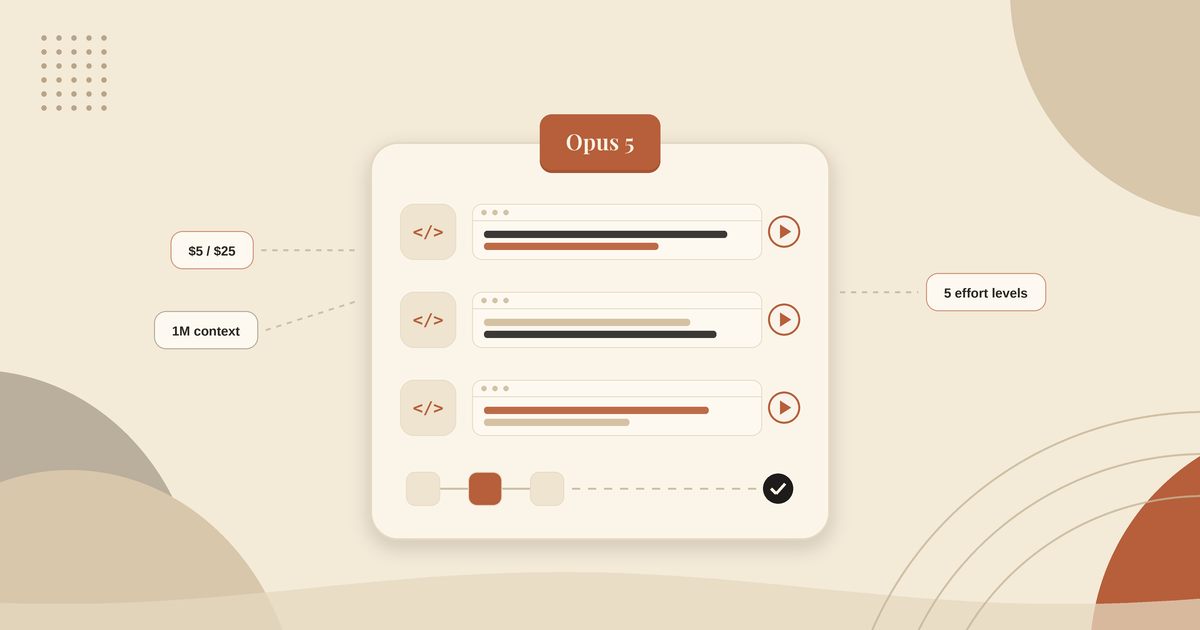 Claude Opus 5, released 24 July 2026 at $5 and $25 per million tokens with a one million token context window.