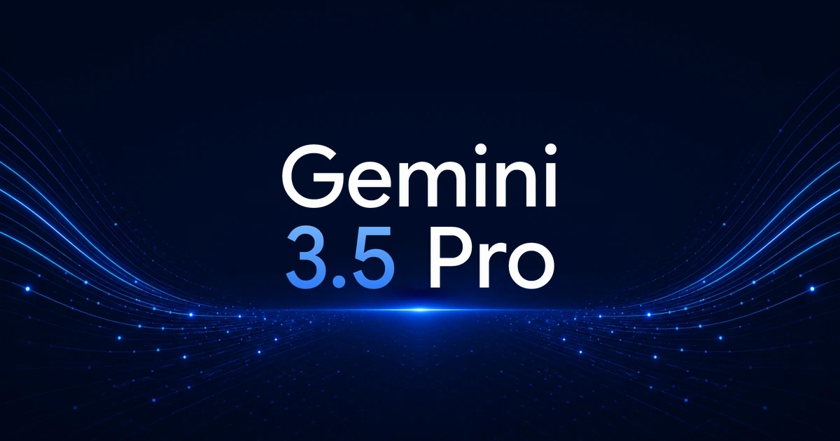 Gemini 3.5 Pro wordmark in white and blue lettering on a dark navy background streaked with flowing trails of blue light