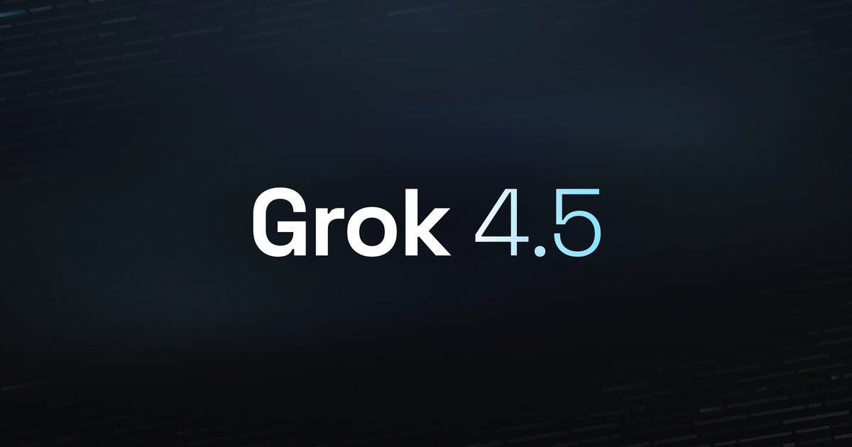 The Grok 4.5 wordmark on a dark blue field, representing the latest Grok AI model from xAI