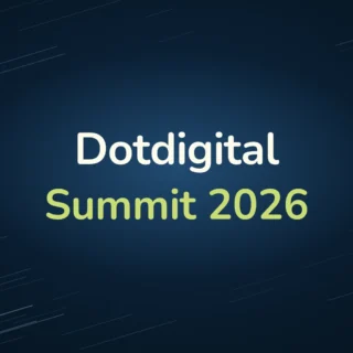 Dotdigital Summit 2026 event title in cream and lime type on a navy ground, square format