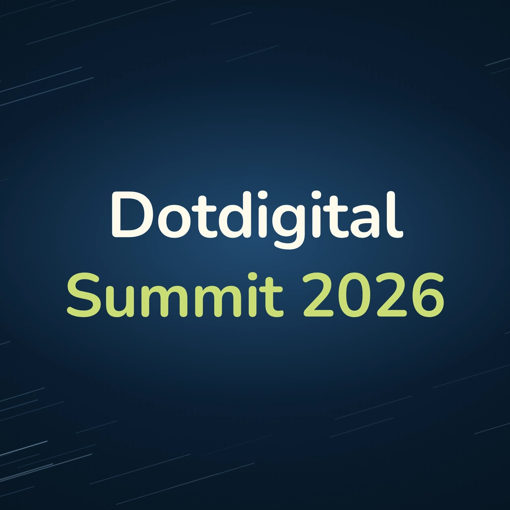 Dotdigital Summit 2026 event title in cream and lime type on a navy ground, square format