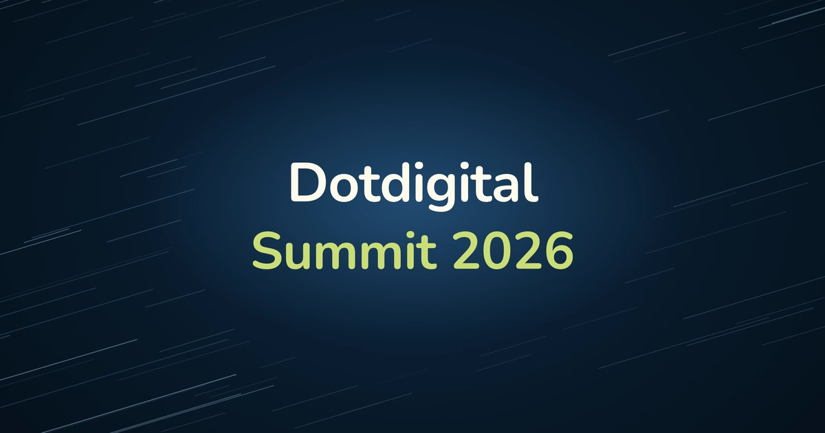 Dotdigital Summit 2026 in cream and lime lettering on a deep navy background with fine light streaks