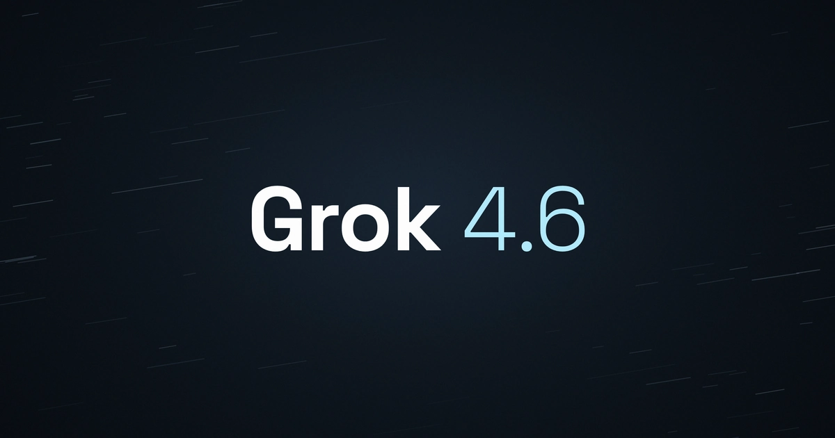 Grok 4.6 wordmark on the SpaceXAI announcement ground, illustrating our analysis of the model's benchmarks and cost per completed task.