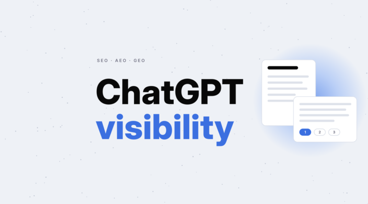ChatGPT visibility in bold black and blue type under SEO, AEO and GEO, beside an answer card citing a web page
