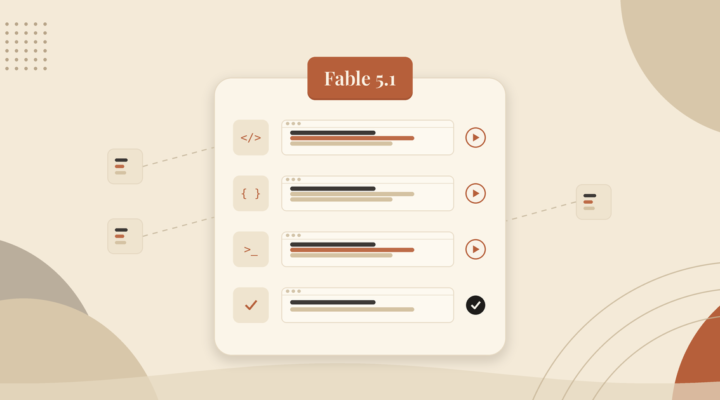 Conceptual graphic illustrating Fable 5.1 coding and execution workflow.