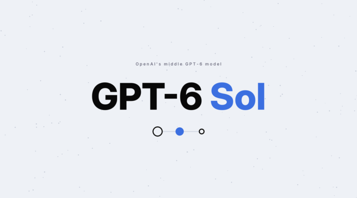 GPT-6 Sol in black and blue type above three linked circles, with the middle circle filled blue to mark Sol's tier
