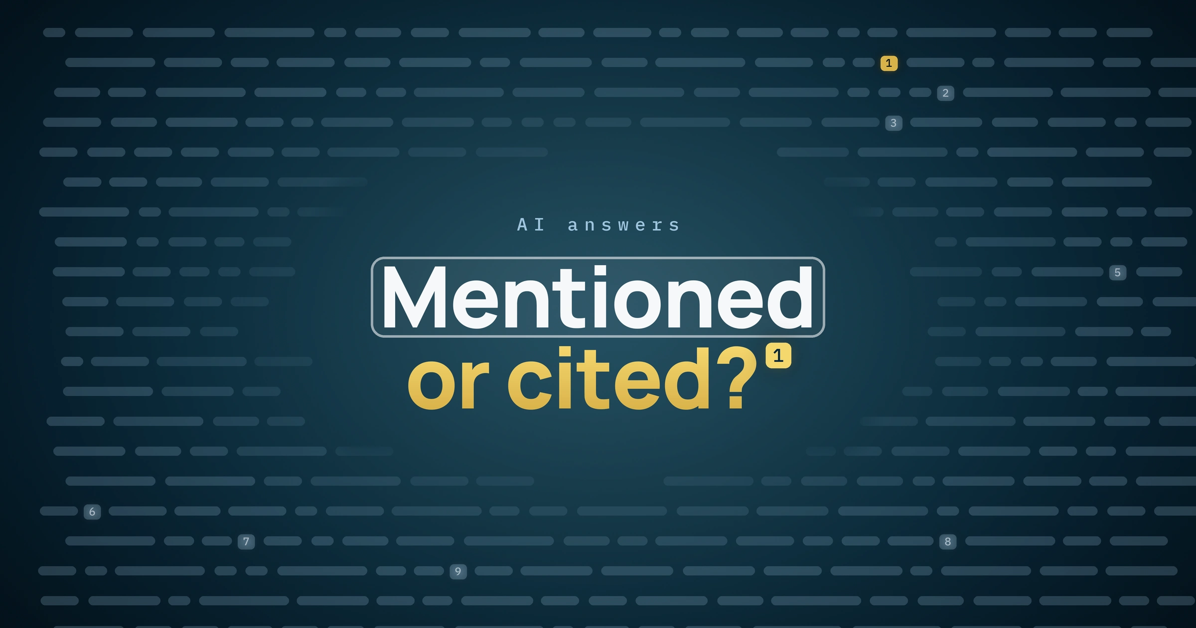 Mentioned, boxed in white, above or cited? in gold, with a gold source marker 1, on navy answer rows