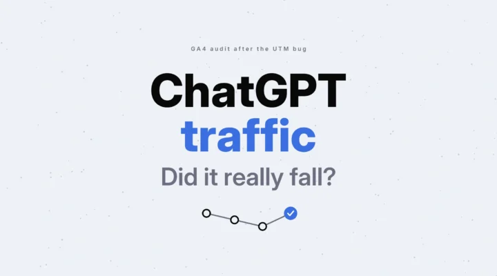 ChatGPT traffic: did it really fall? Text above a line with two dips and a blue tick on a pale blue-grey background