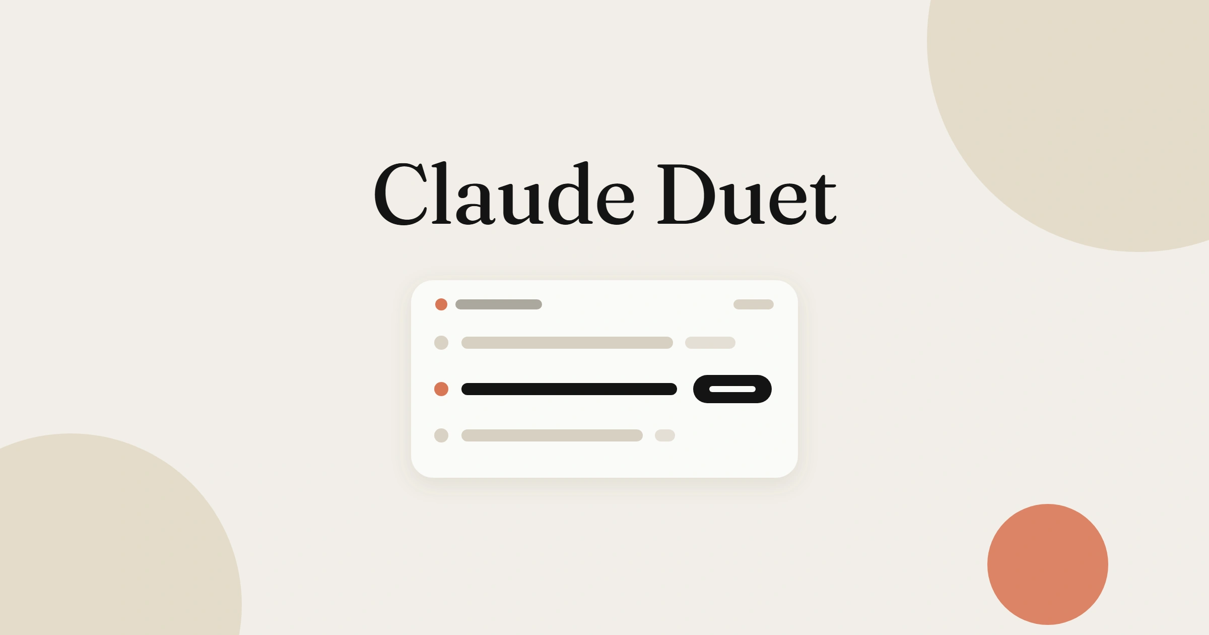 Claude Duet in a dark serif above a pale card with one highlighted row and a dark button, on a warm off-white ground