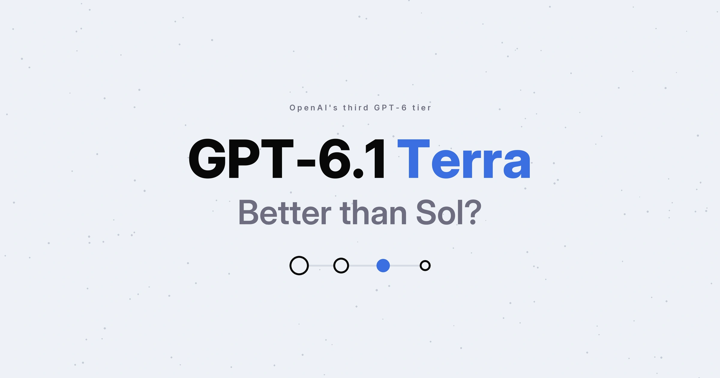 GPT-6.1 Terra wordmark with the question Better than Sol? above four tier dots, the third in blue, on pale grey.