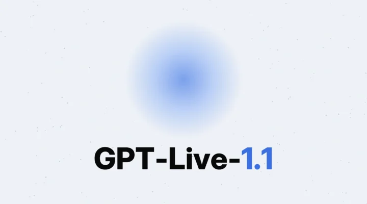 GPT-Live-1.1 in black and blue type below a soft blue gradient orb, on a pale blue-grey ground.