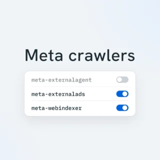 Square card reading Meta crawlers, with the training crawler off and the ads and search crawlers on.