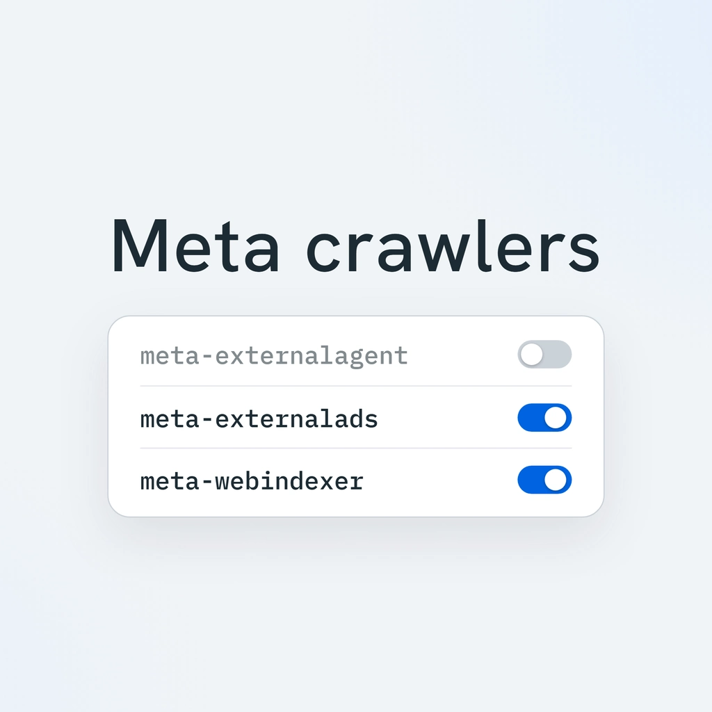 Square card reading Meta crawlers, with the training crawler off and the ads and search crawlers on.