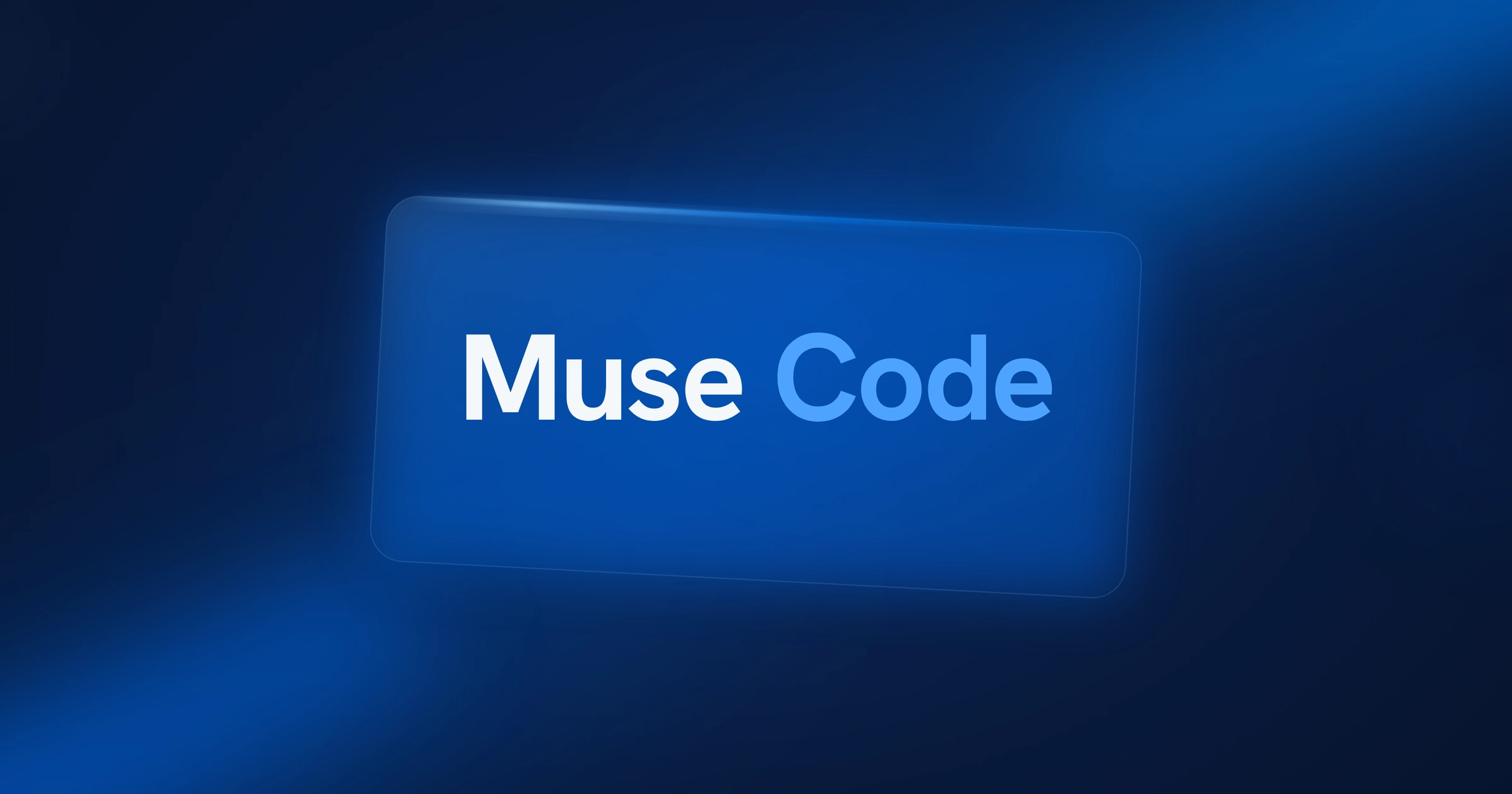 Muse Code in white and light blue type on a tilted glass panel over a dark blue background