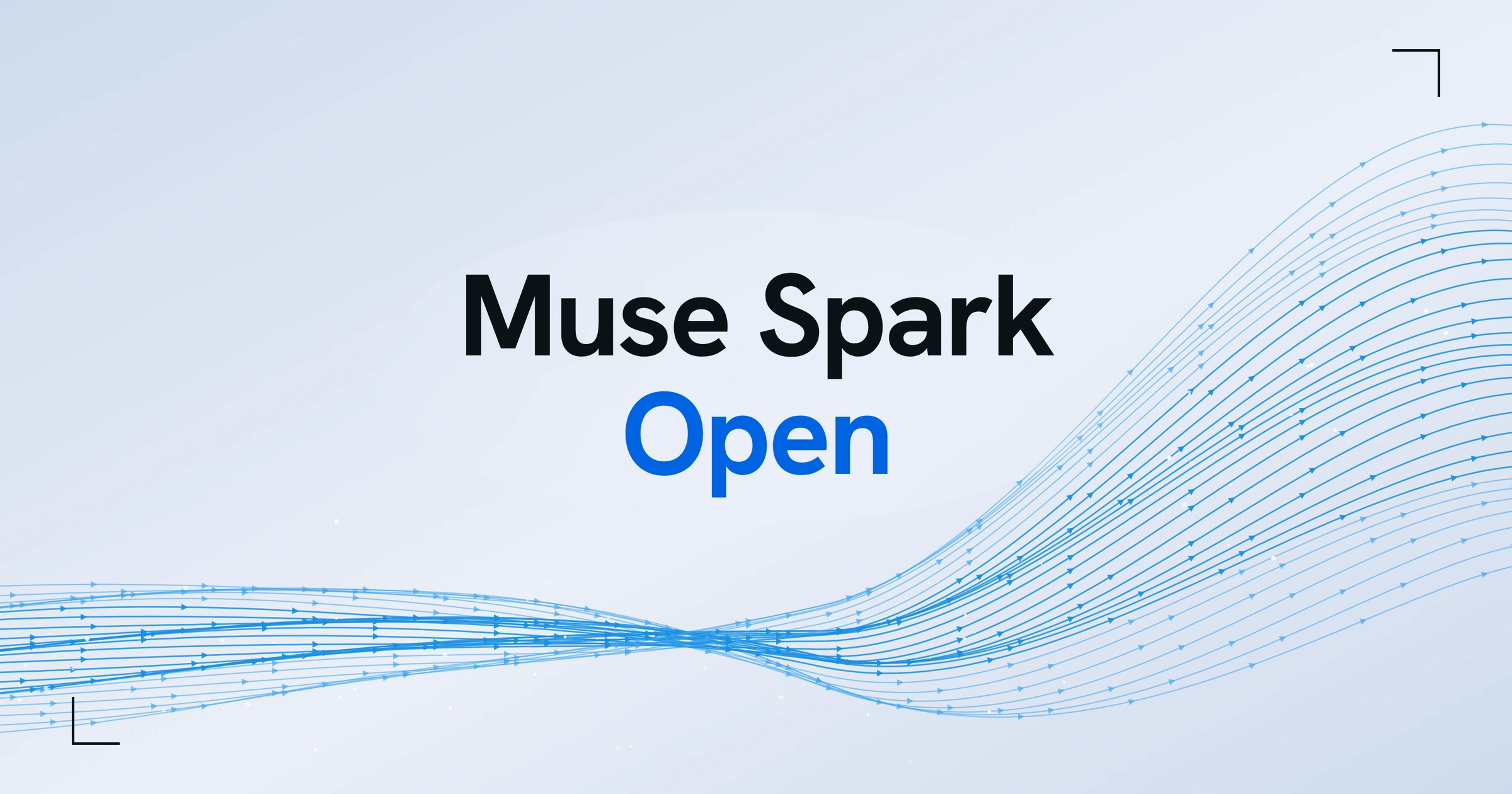 Cover reading Muse Spark, with Open in blue beneath, over a ribbon of thin blue flow lines on a pale blue-grey ground.