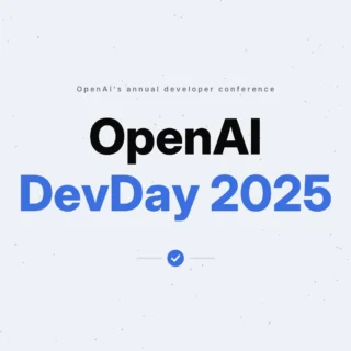 Square cover for the AIWIZ recap of OpenAI DevDay 2025: the OpenAI DevDay 2025 wordmark in black and blue with a tick divider
