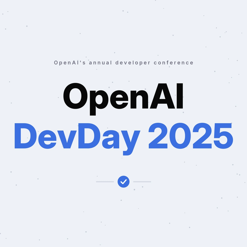 Square cover for the AIWIZ recap of OpenAI DevDay 2025: the OpenAI DevDay 2025 wordmark in black and blue with a tick divider