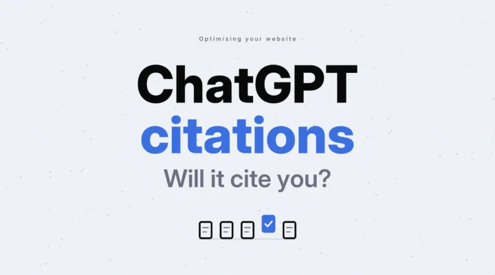 ChatGPT citations in ink and blue, the question Will it cite you? in grey, and five pages with one ticked