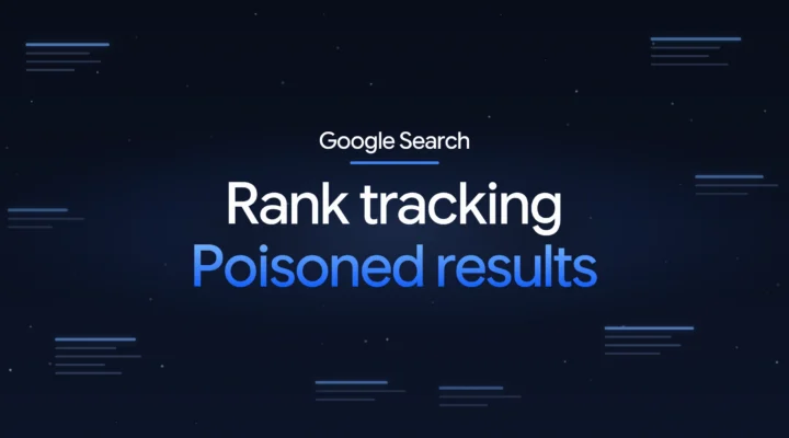 Dark navy cover reading Google Search, Rank tracking, Poisoned results, among faint outlines of results pages