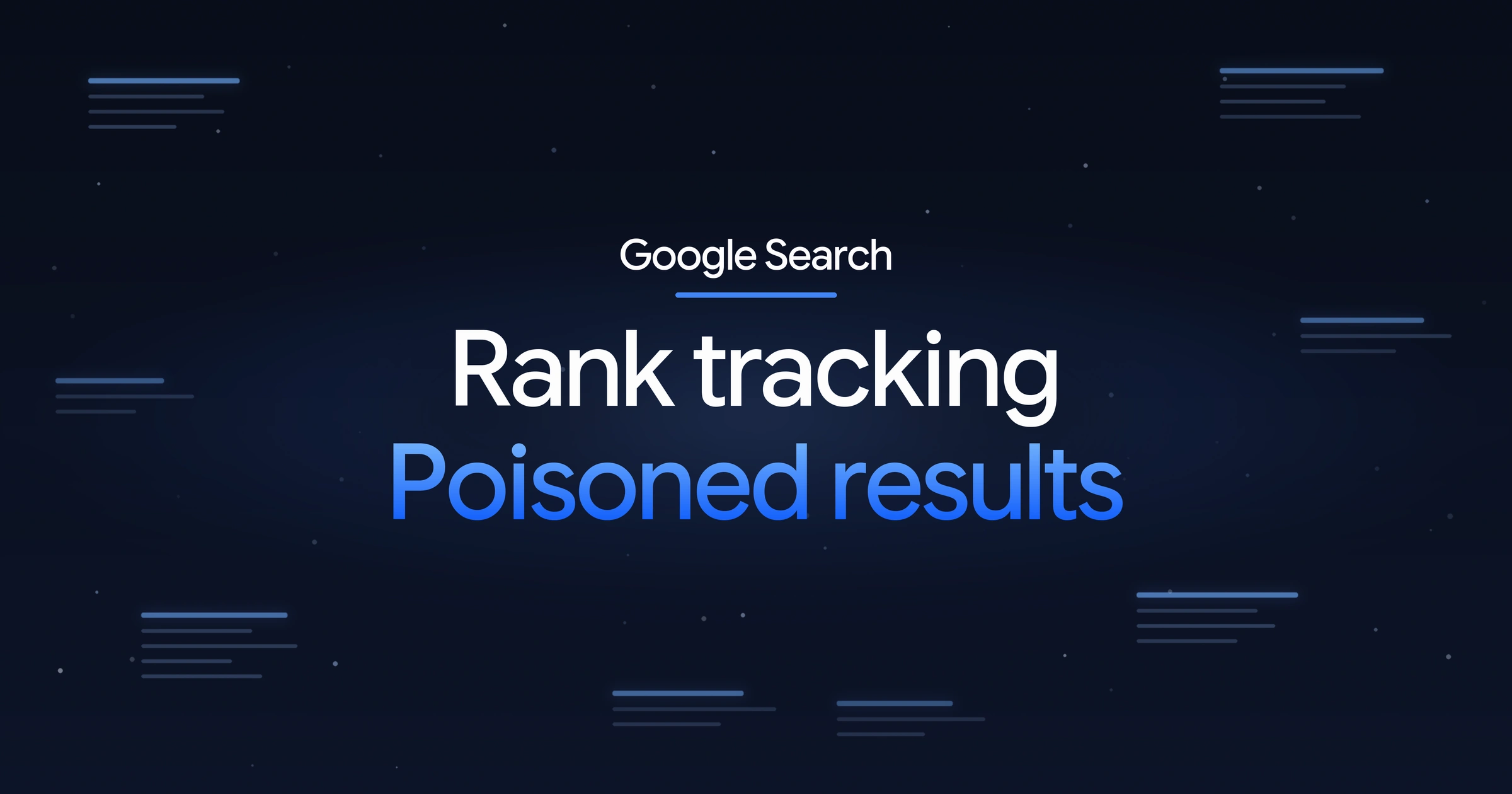 Dark navy cover reading Google Search, Rank tracking, Poisoned results, among faint outlines of results pages